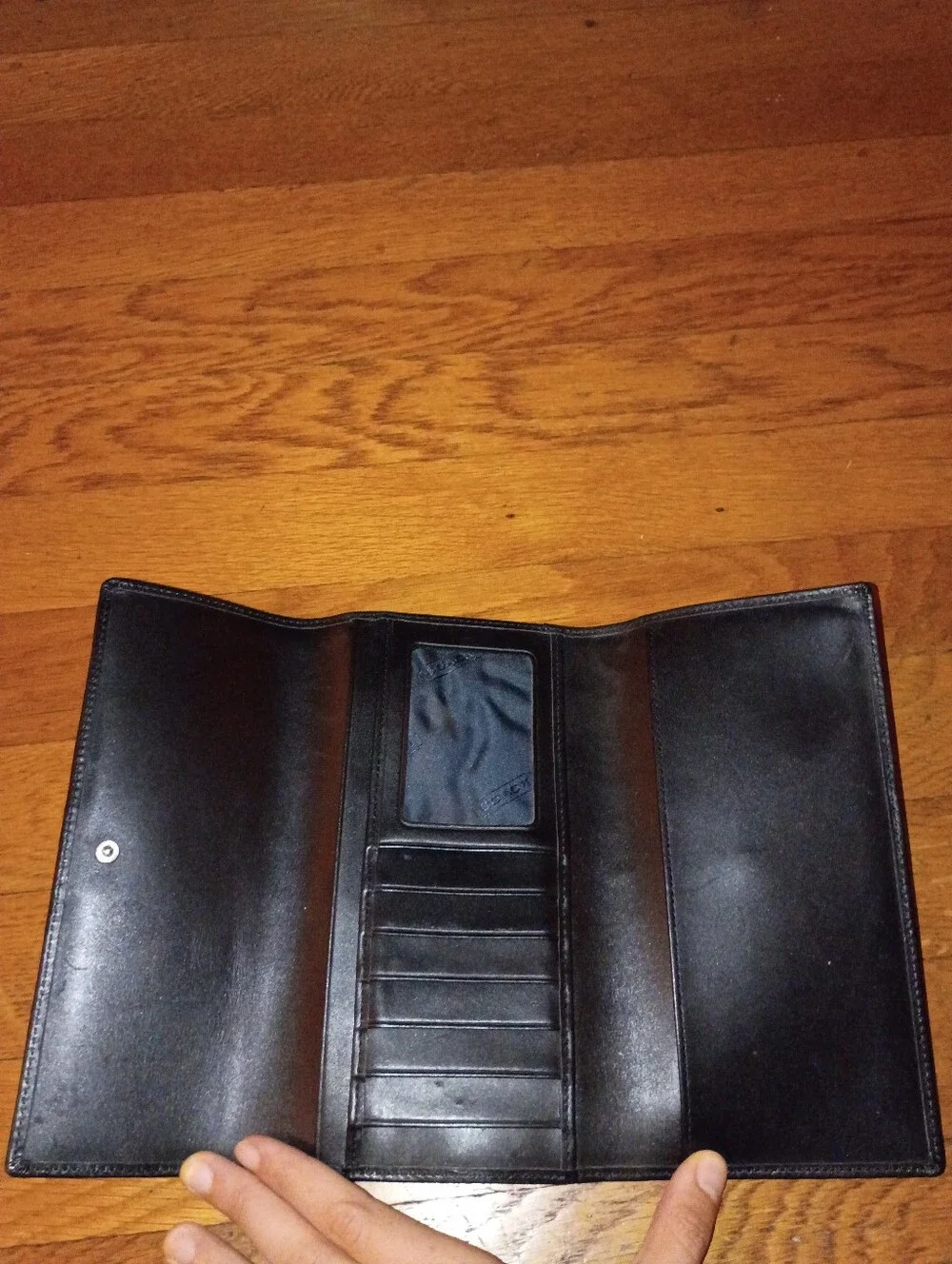 coach black signature logo trifold leather wallet